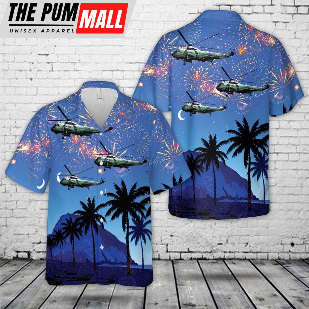 Military Hawaiian Shirt, US Marines Sikorsky VH-3D Sea Kings, 4th Of July Hawaiian Shirt