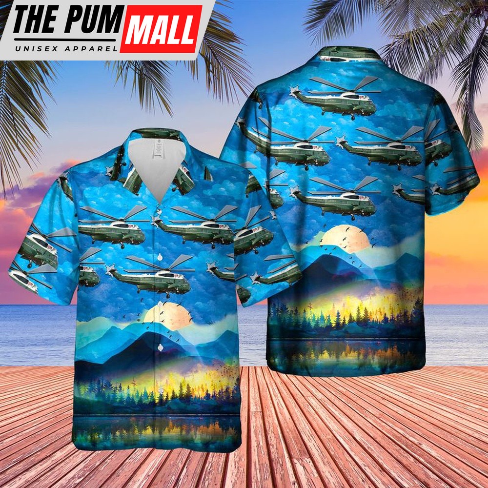 Military Hawaiian Shirt, US Marines Sikorsky VH-3D Sea Kings Hawaiian Shirt