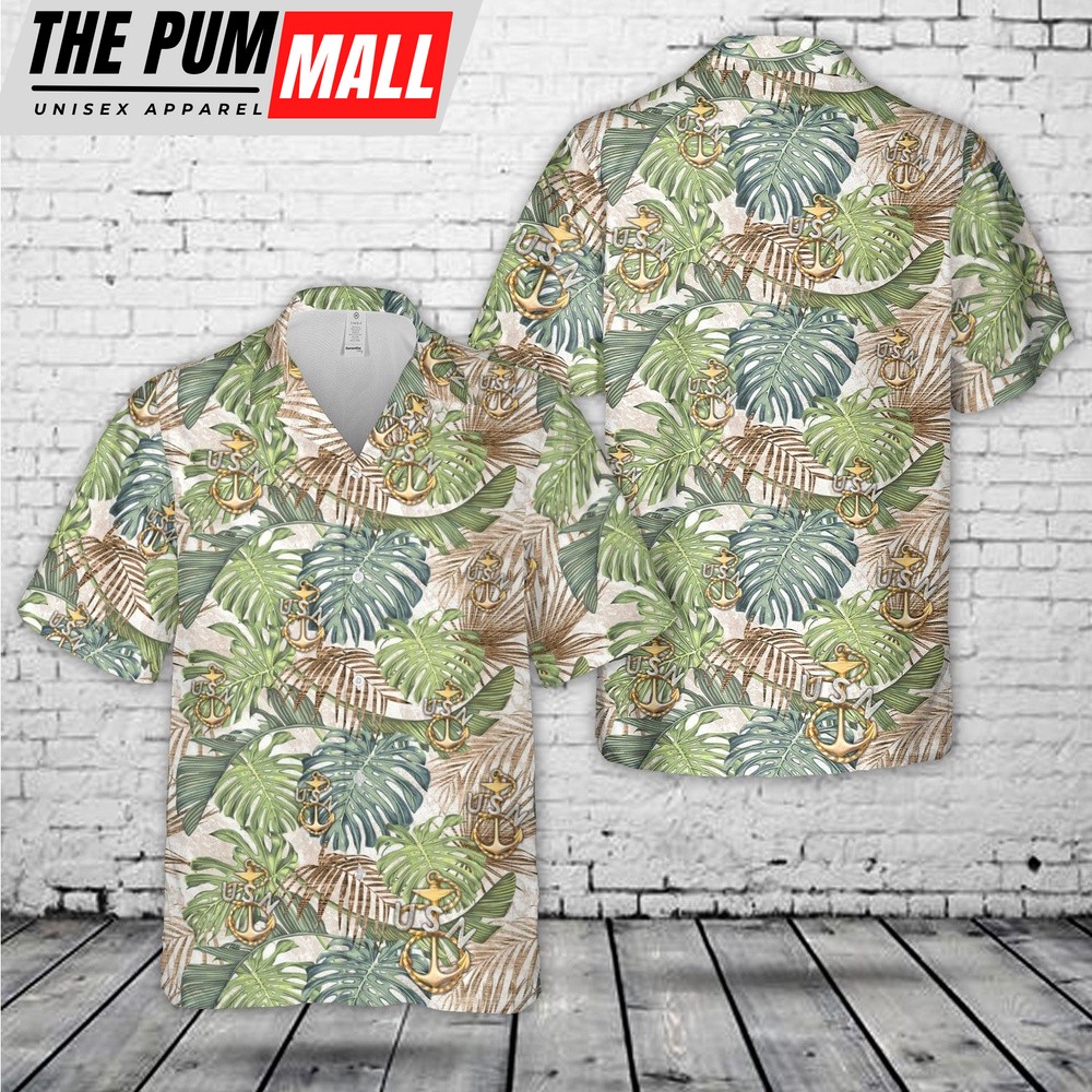 Military Hawaiian Shirt, US Navy 1897 CPO Cap Device Hawaiian Shirt