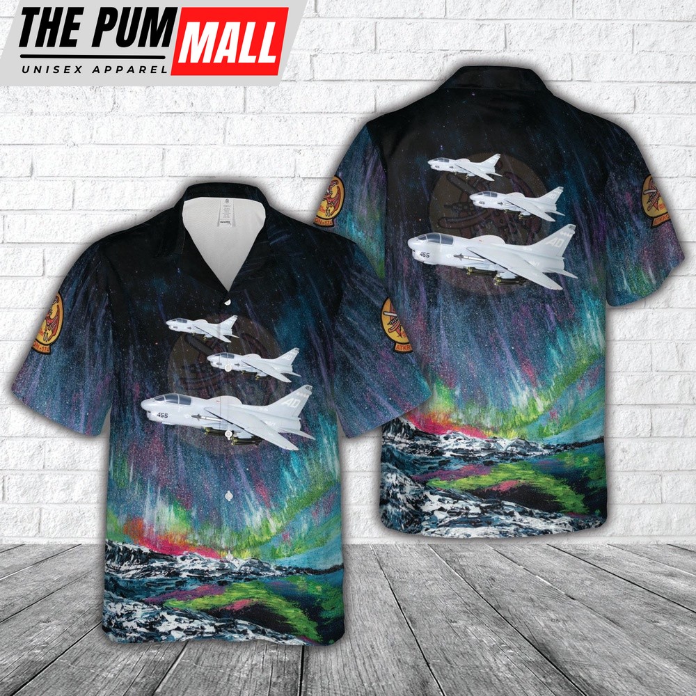 Military Hawaiian Shirt, US Navy Attack Squadron 174 (VA-174) Hellrazors (1987) TA-7c Corsair II Hawaiian Shirt