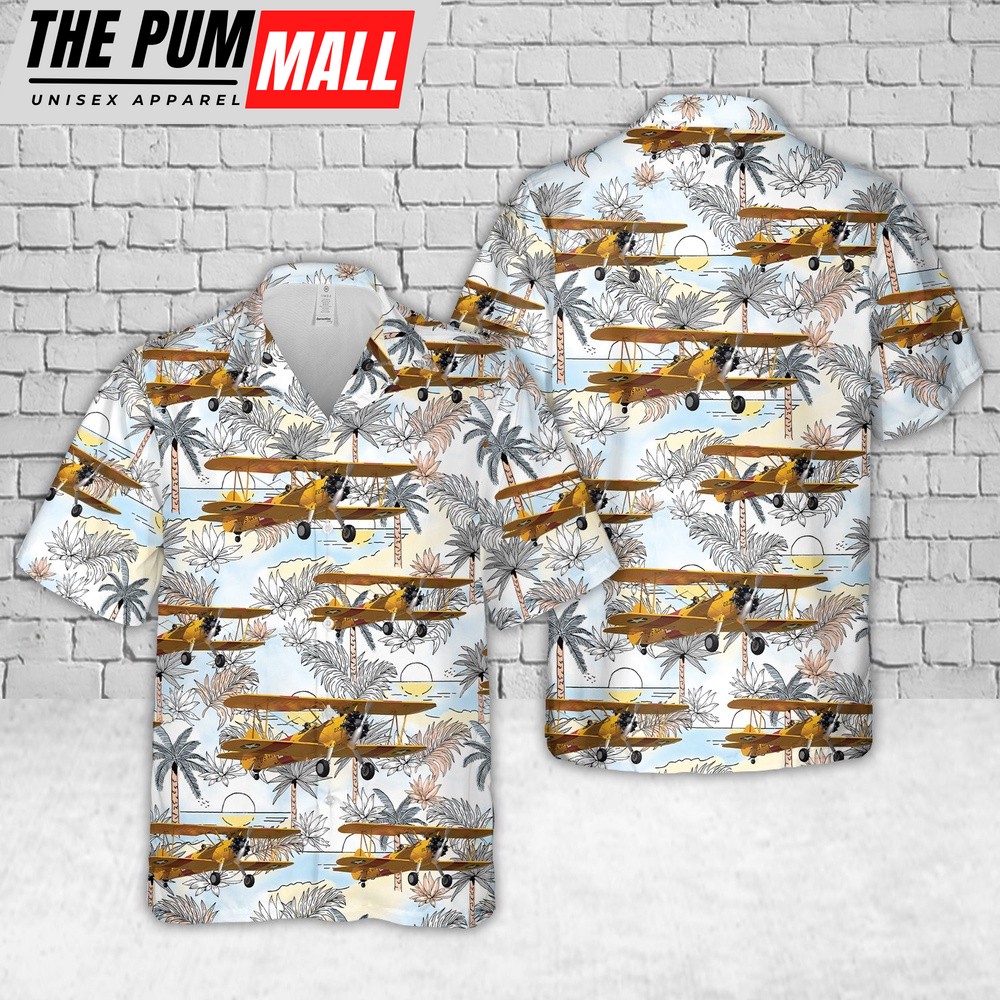 Military Hawaiian Shirt, US Navy Boeing B75N1 Stearman N7520 Hawaiian Shirt