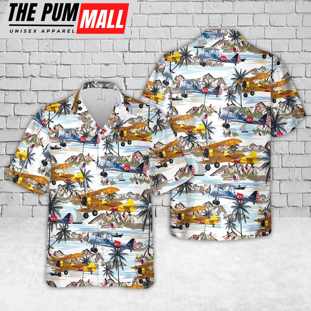 Military Hawaiian Shirt, US Navy Boeing E75 Stearman Hawaiian Shirt