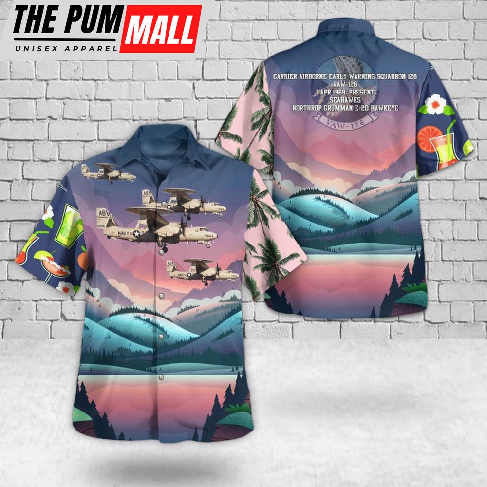 Military Hawaiian Shirt, US Navy E-2D Hawkeye AB-603 Of VAW-126 Seahawks Hawaiian Shirt