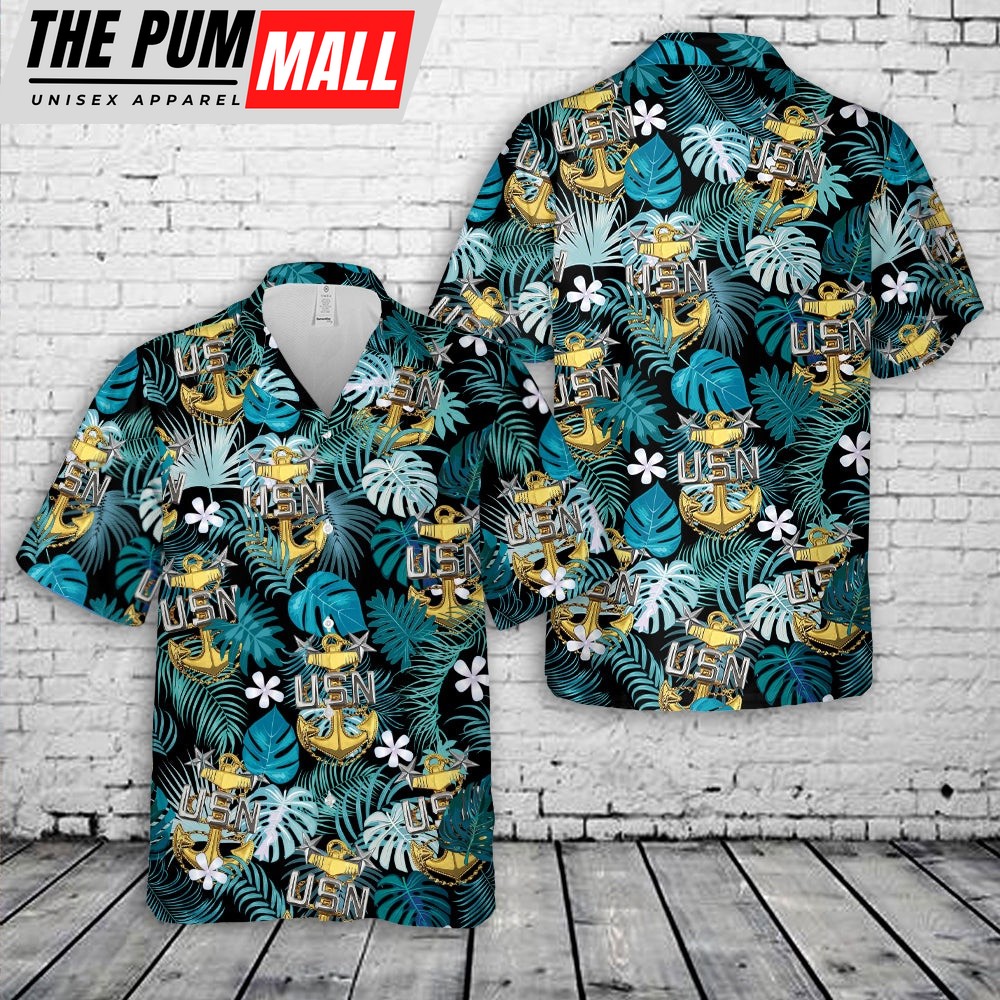 Military Hawaiian Shirt, US Navy E-9 Master Chief Petty Officers Anchor Hawaiian Shirt