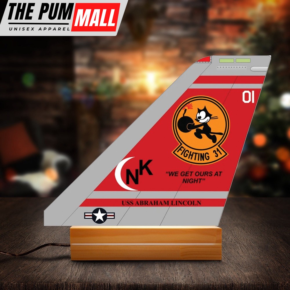 Military Hawaiian Shirt, US Navy F-14 Tomcat VF-31 Tomcatters Aircraft Tail Photo Night Light