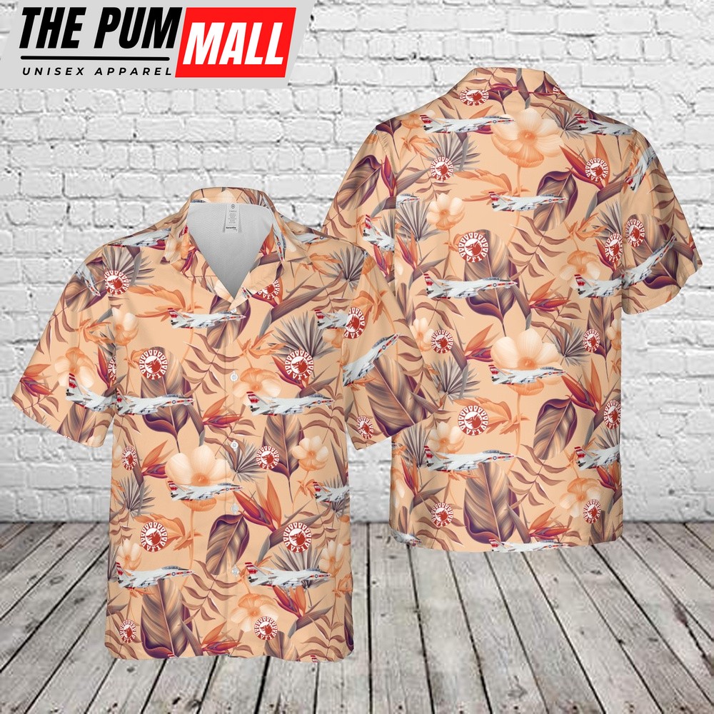 Military Hawaiian Shirt, US Navy F-14A Tomcat Fighter Squadron 1 (VF-1) Wolfpack Hawaiian Shirt