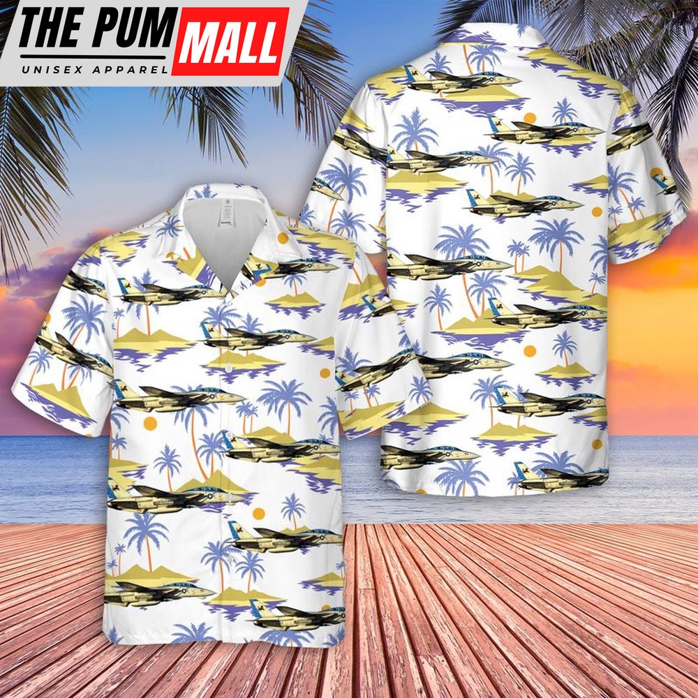 Military Hawaiian Shirt, US Navy F-14D(R) From VF-213 Blacklions Hawaiian Shirt