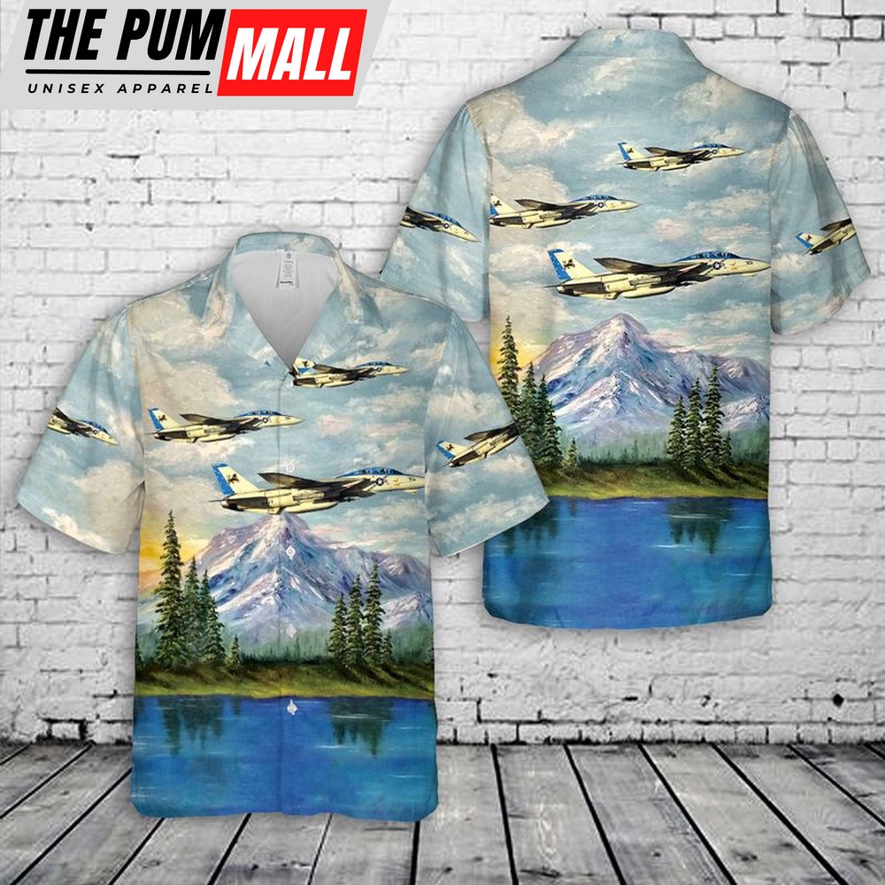 Military Hawaiian Shirt, US Navy Fighter Squadron Two One Three (VF-213), F-14D Tomcat Blacklions Hawaiian Shirt