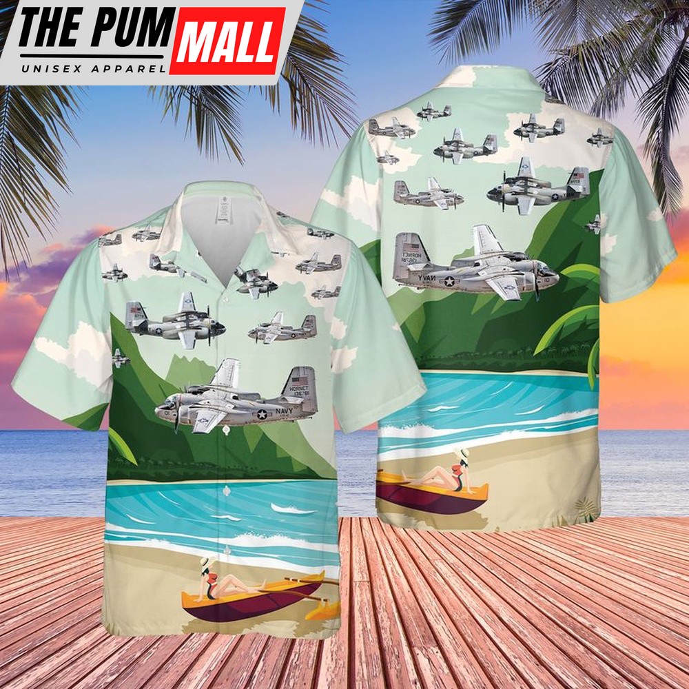 Military Hawaiian Shirt, US Navy Grumman C-1 Trader COD VRC-50 Hawaiian Shirt