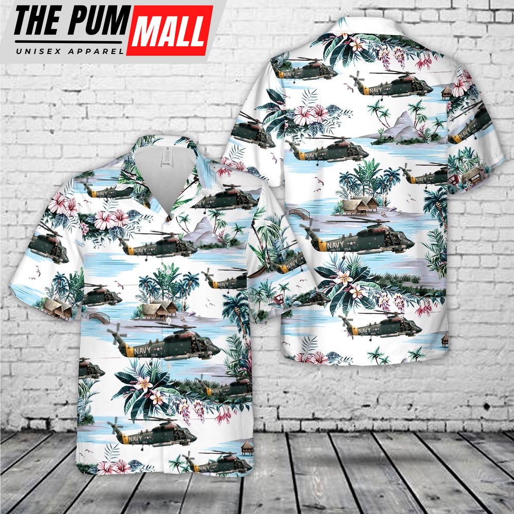 Military Hawaiian Shirt, US Navy Kaman SH-2F Seasprite of HSL-33 Seasnakes Hawaiian Shirt
