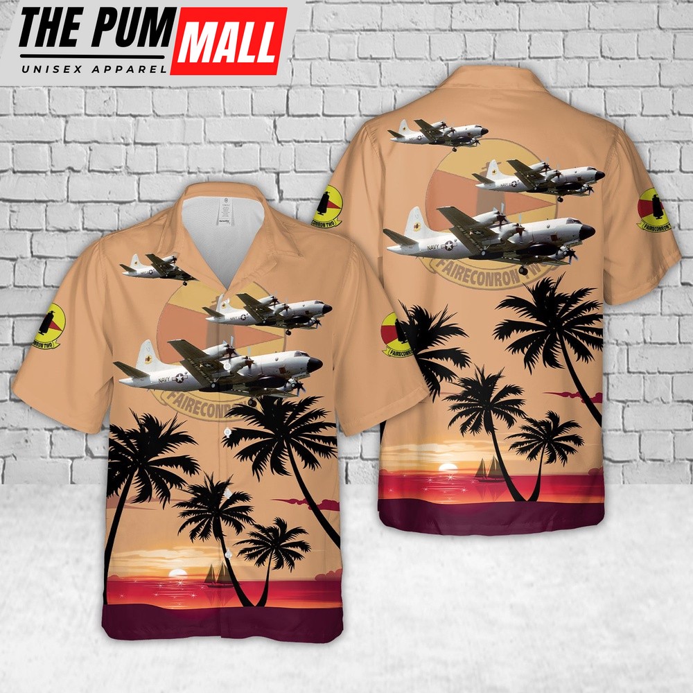 Military Hawaiian Shirt, US Navy Lockheed EP-3E Orion (ARIES) Of VQ-2 Hawaiian Shirt