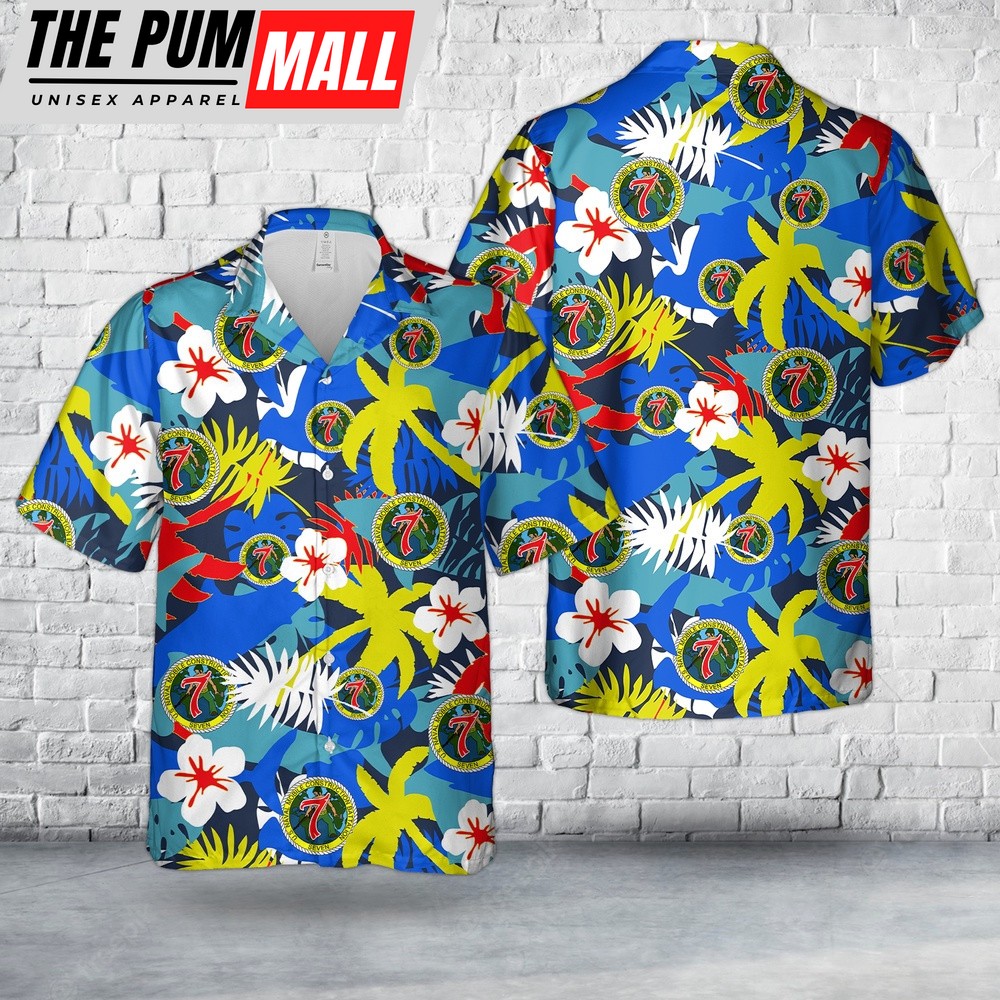 Military Hawaiian Shirt, US Navy Naval Mobile Construction Battalion SEVEN (NMCB 7) Hawaiian Shirt