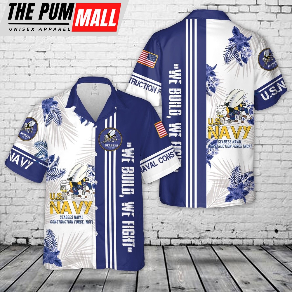 Military Hawaiian Shirt, US Navy SEABEES Naval Construction Force (NCF) Hawaiian Shirt