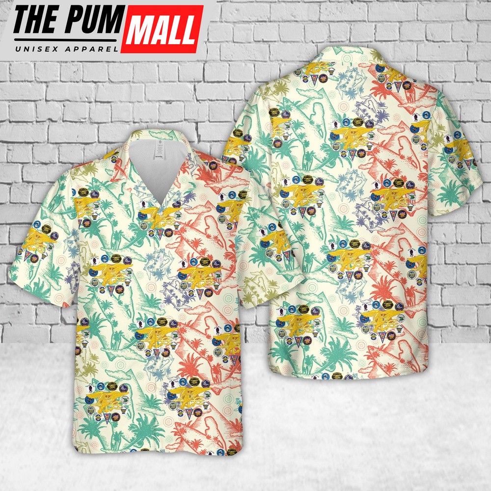 Military Hawaiian Shirt, US Navy SEAL Teams and Trident Hawaiian Shirt
