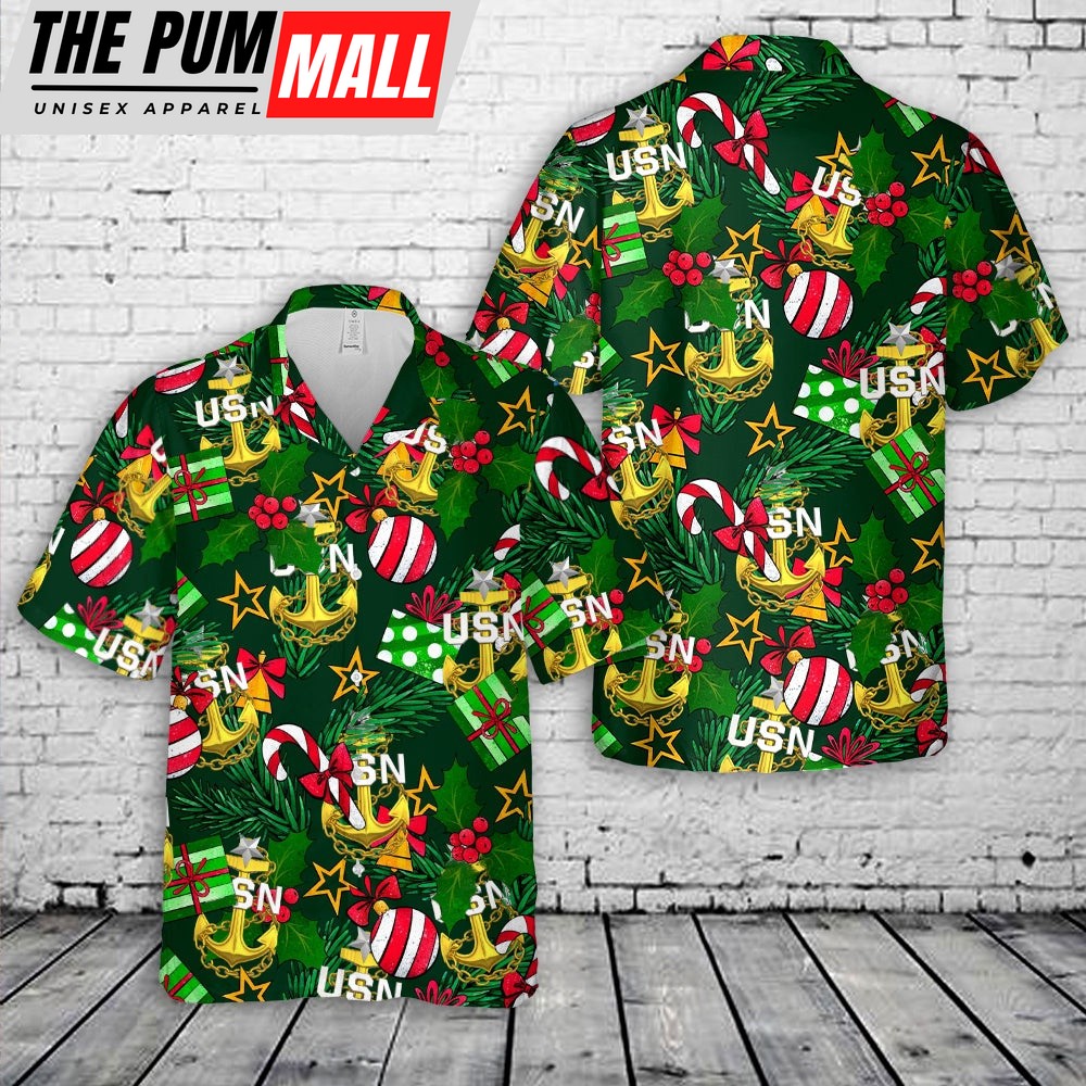 Military Hawaiian Shirt, US Navy Senior Chief Anchor Christmas Hawaiian Shirt