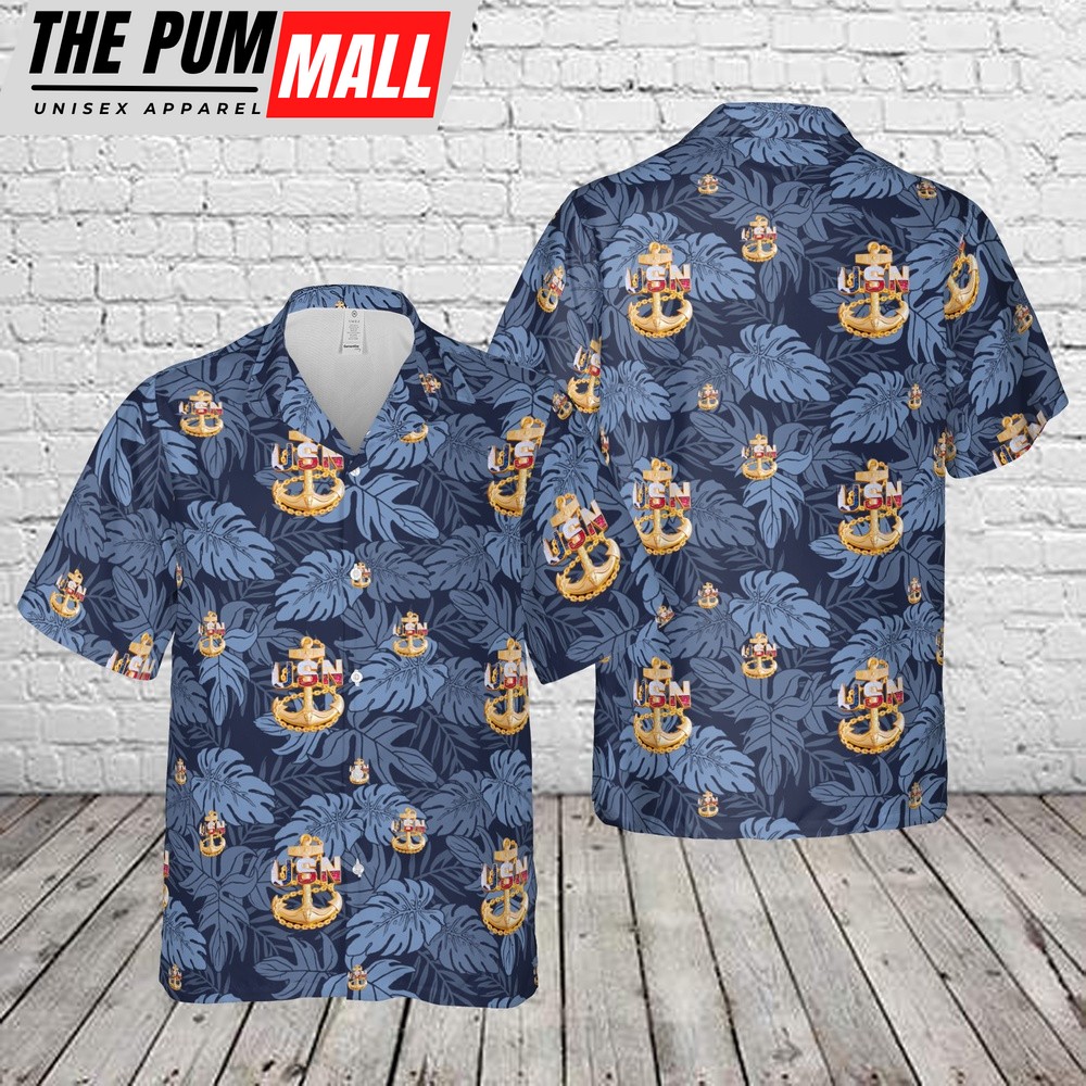 Military Hawaiian Shirt, US Navy USN Chiefs Pride CPO Texas Anchor Hawaiian Shirt