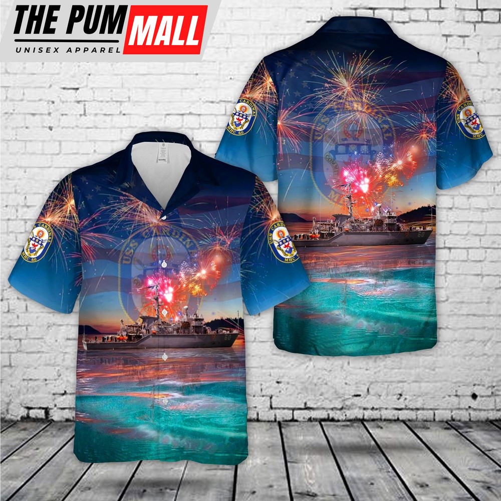 Military Hawaiian Shirt, US Navy USS Cardinal (MHC-60), 4th Of July Hawaiian Shirt