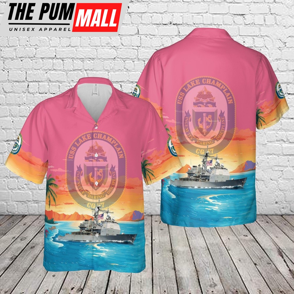 Military Hawaiian Shirt, US Navy USS Lake Champlain (CG-57) Ticonderoga-class guided missile cruiser Hawaiian Shirt