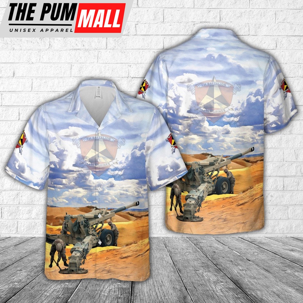 Military Hawaiian Shirt, USMC 1st Battalion 12th Marines (1 12) Artilleryman Hawaiian Shirt