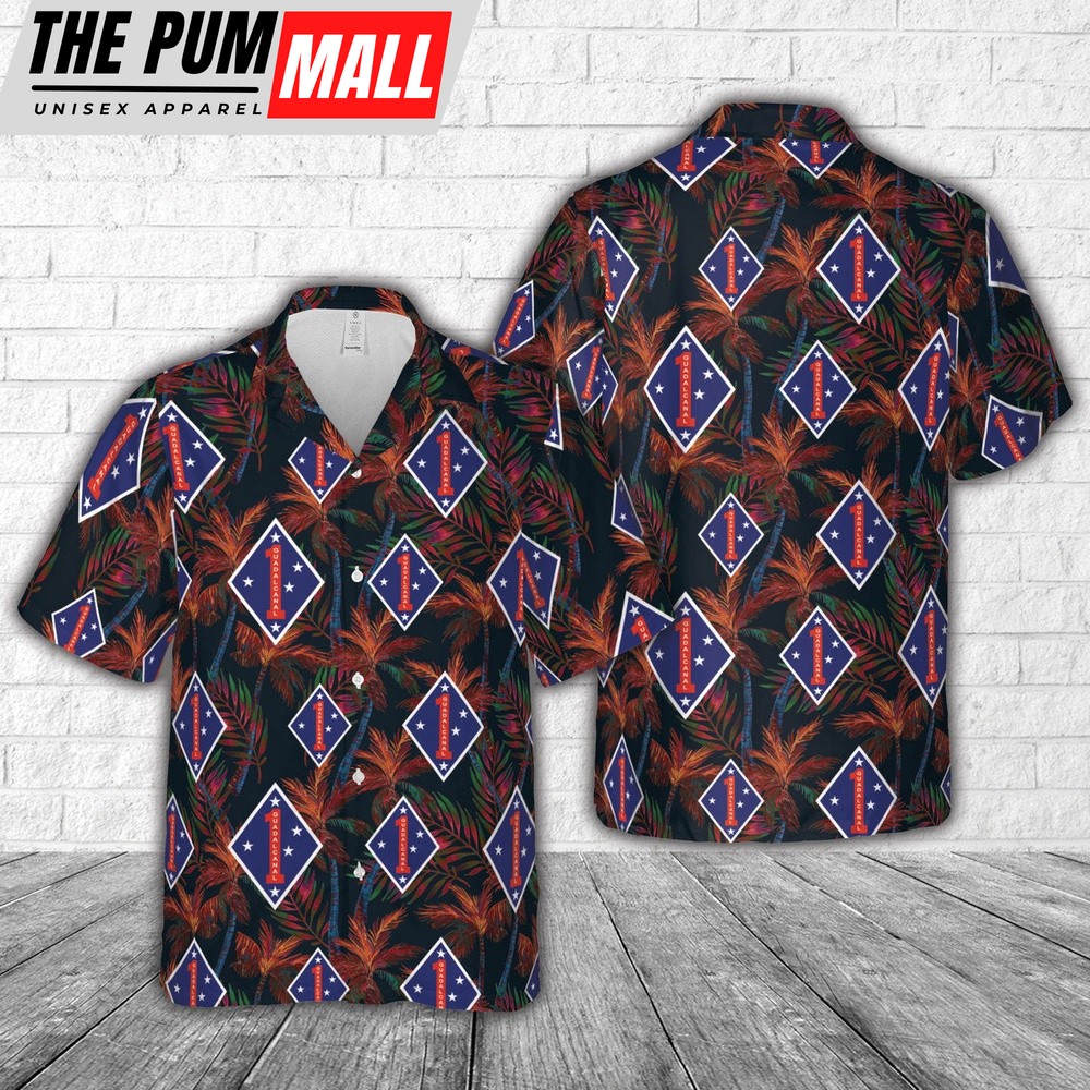 Military Hawaiian Shirt, USMC 1st Marine Division (1st MARDIV) Hawaiian Shirt