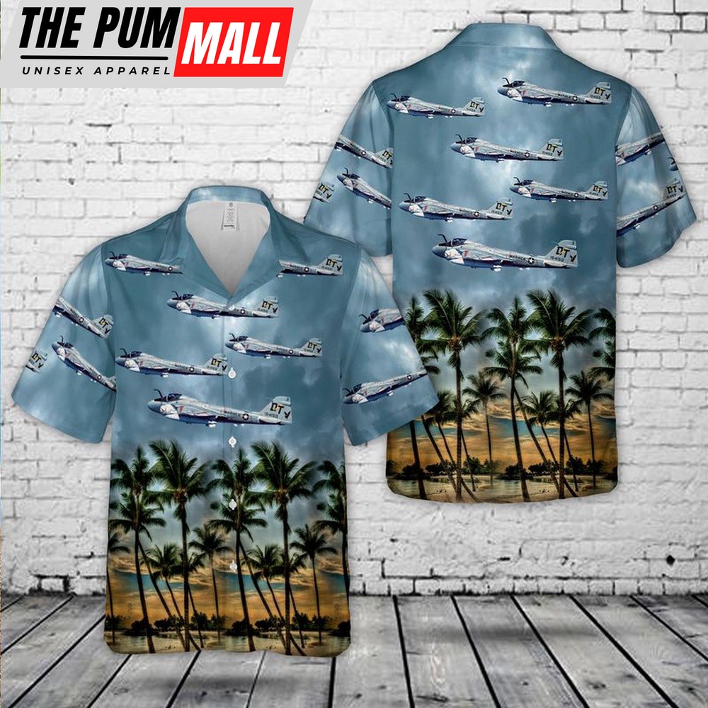 Military Hawaiian Shirt, USMC Attack Squadron 242 (VMA(AW)-242) Grumman A-6A Intruder Hawaiian Shirt