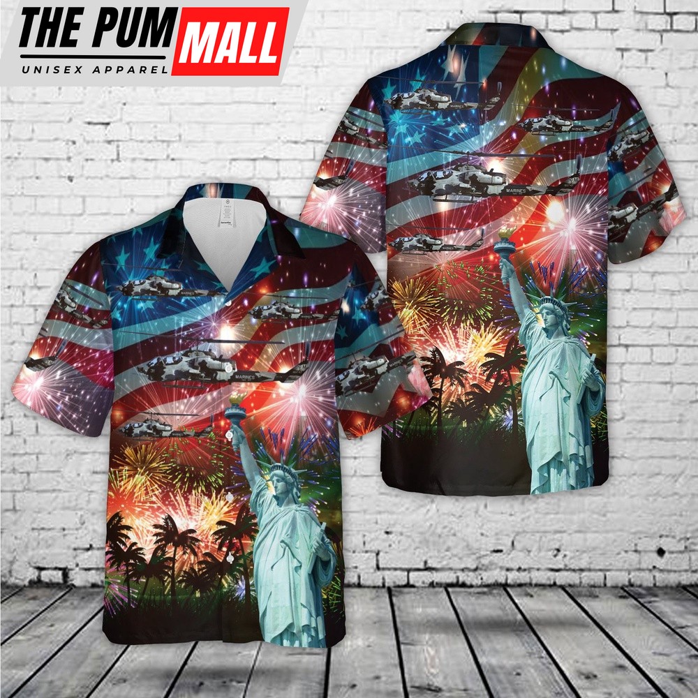 Military Hawaiian Shirt, USMC Bell AH-1T Sea Cobra (209) 4th Of July Hawaiian Shirt