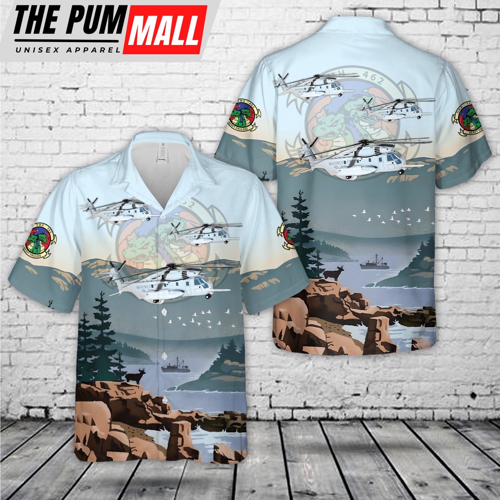 Military Hawaiian Shirt, USMC HMH-462 Sikorsky CH-53E Super Stallion Heavy Haulers Hawaiian Shirt