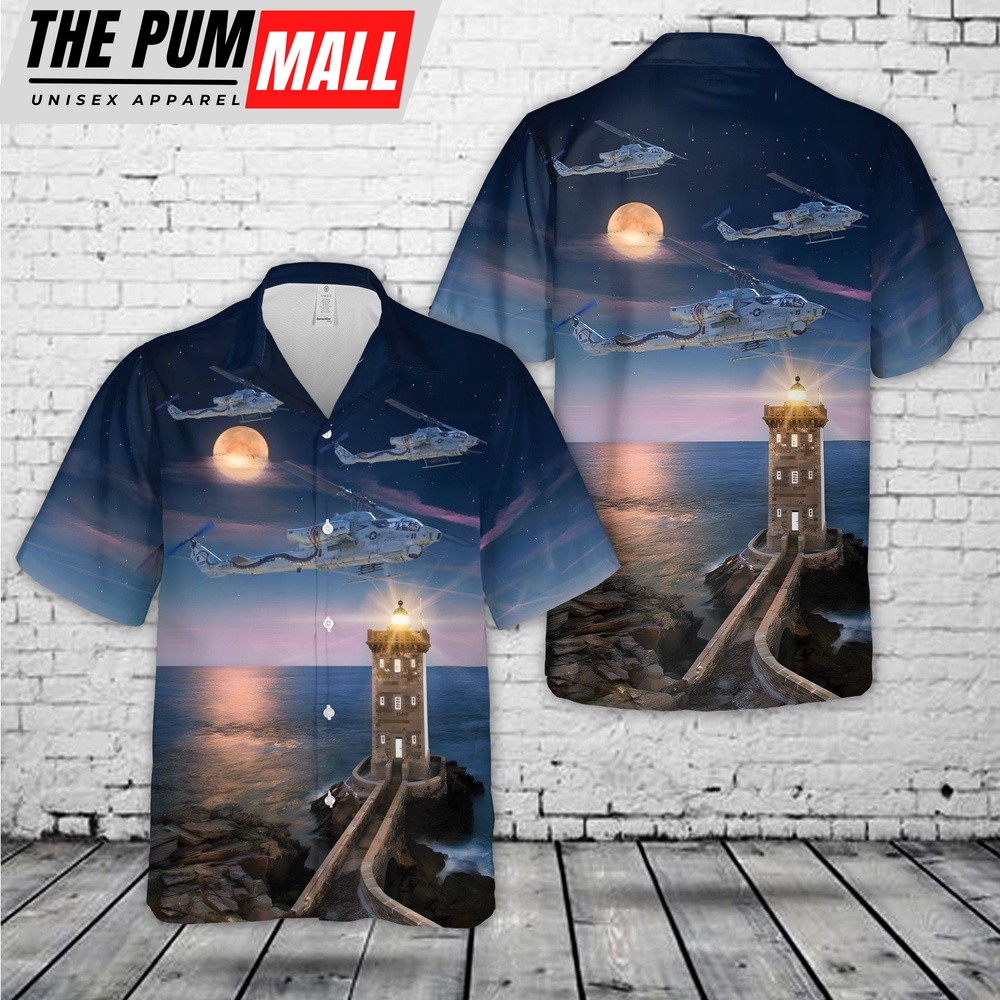 Military Hawaiian Shirt, USMC HMLA-369 Gunfighters Bell AH-1W Cobra Hawaiian Shirt