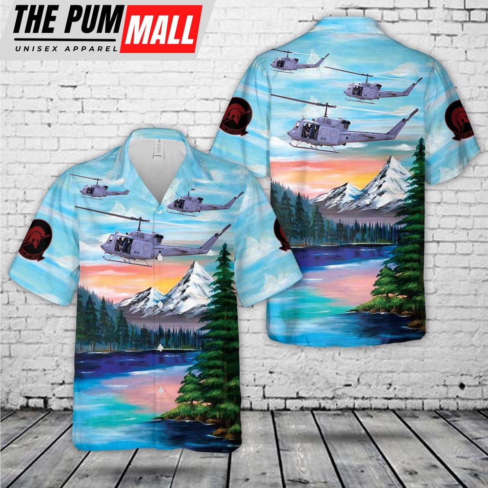 Military Hawaiian Shirt, USMC HMLAT-303 UH-1N Atlas Hawaiian Shirt