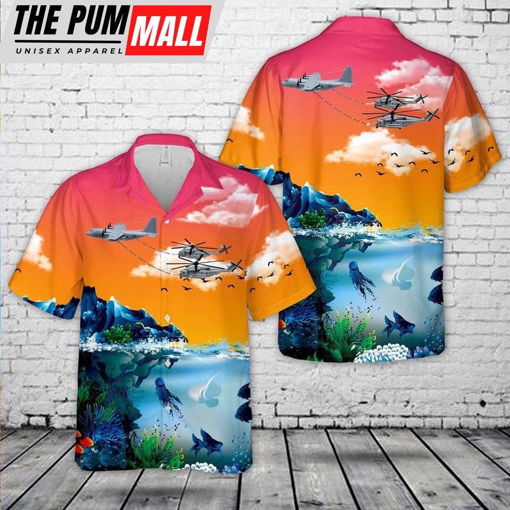 Military Hawaiian Shirt, USMC KC-130J refueling CH-53Es Hawaiian Shirt