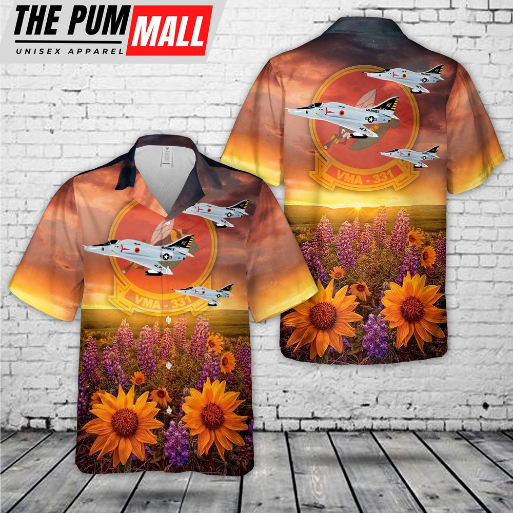 Military Hawaiian Shirt, USMC Marine Attack Squadron 331 VMA-331 Bumblebees Hawaiian Shirt