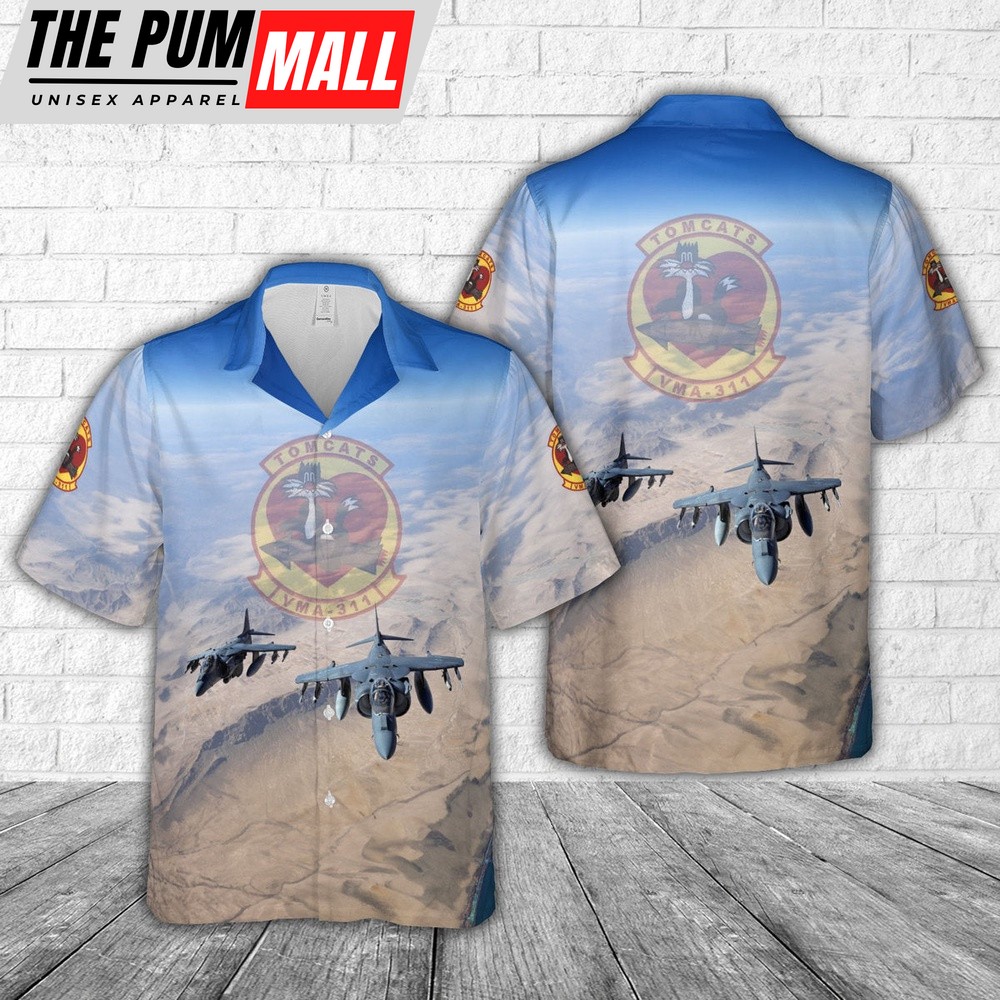 Military Hawaiian Shirt, USMC Marine Fighter Attack Squadron 311 AV-8B Harrier II Hawaiian Shirt