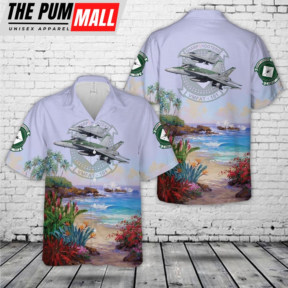 Military Hawaiian Shirt, USMC Marine Fighter Attack Training Squadron 101 VMFAT-101 ‘Sharpshooters’ Hawaiian Shirt