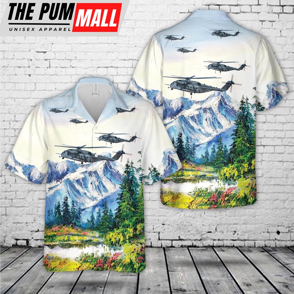 Military Hawaiian Shirt, USMC Marine Heavy Helicopter Squadron 366 HMH-366 ‘Hammerheads’ CH-53E Super Stallion Hawaiian Shirt