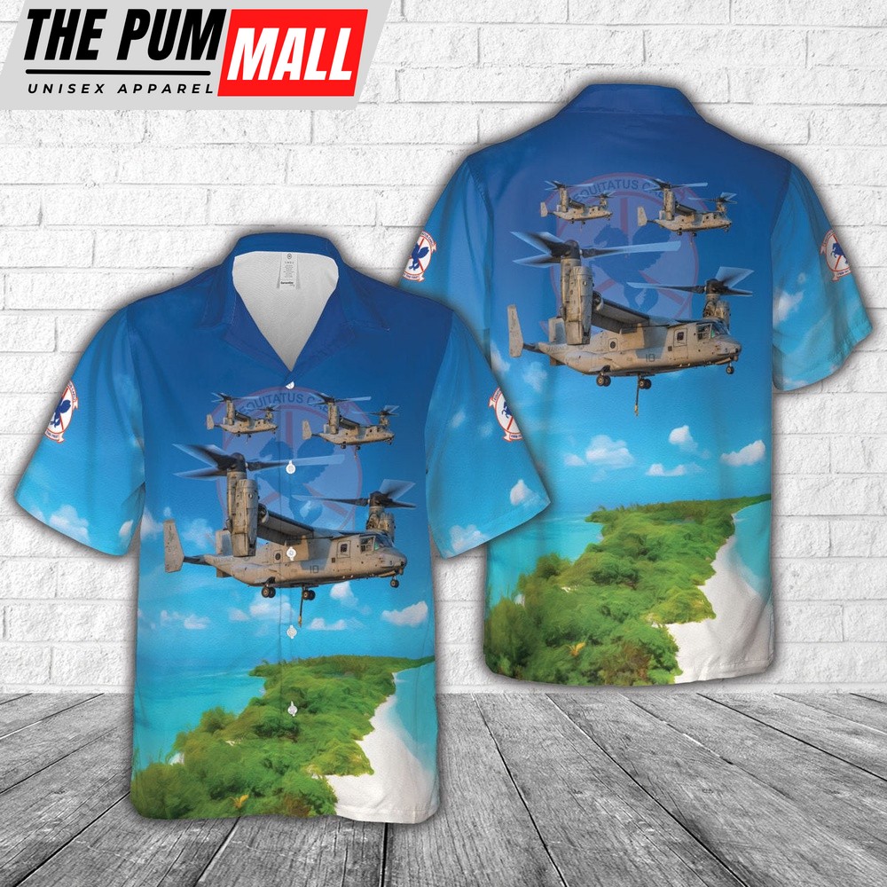 Military Hawaiian Shirt, USMC Marine Medium Tiltrotor Squadron 161 VMM-161 ‘Greyhawks’ MV-22B Osprey Hawaiian Shirt