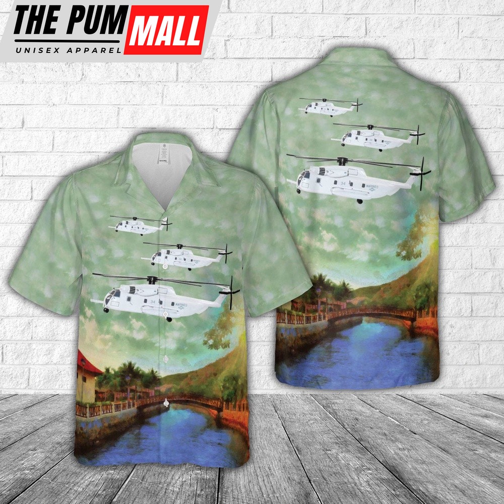 Military Hawaiian Shirt, USMC Marine Medium Tiltrotor Squadron 363 (VMM-363) Lucky Red Lions CH-53D03 Hawaiian Shirt