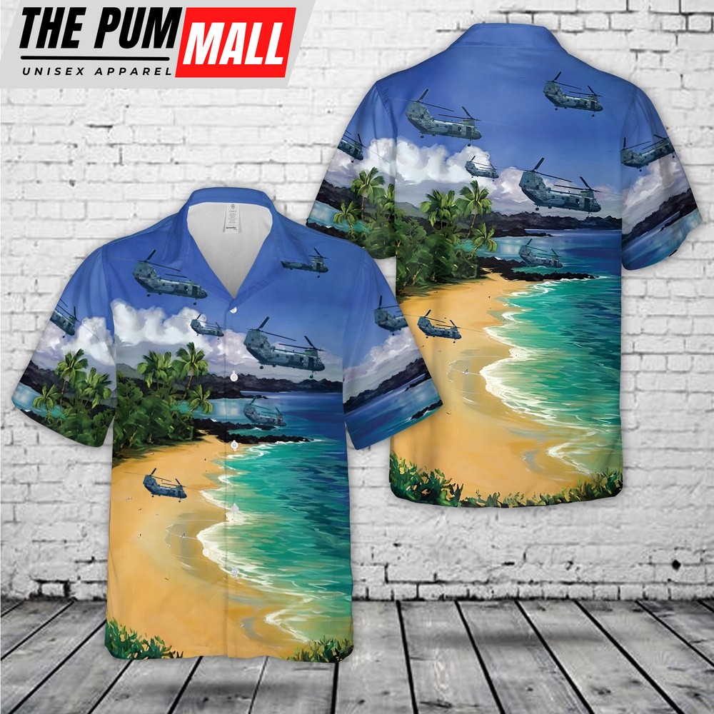 Military Hawaiian Shirt, USMC Patchwork CH-46E Sea Knight Hawaiian Shirt