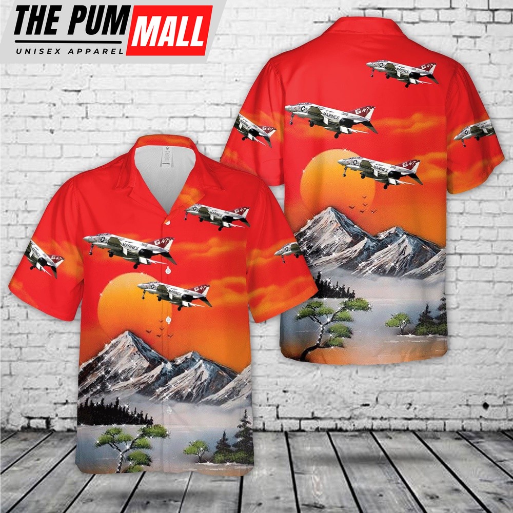 Military Hawaiian Shirt, USMC VMFA-232 McDonnell F-4J Phantom 153818WT-07 (1974) Hawaiian Shirt