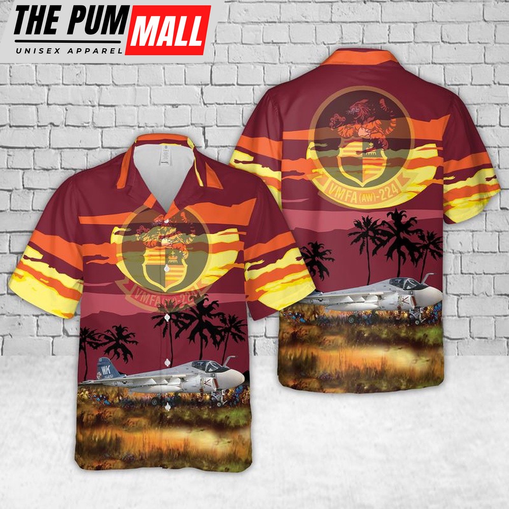Military Hawaiian Shirt, USMC VMFA(AW)-224 Grumman A-6E Intruder Hawaiian Shirt