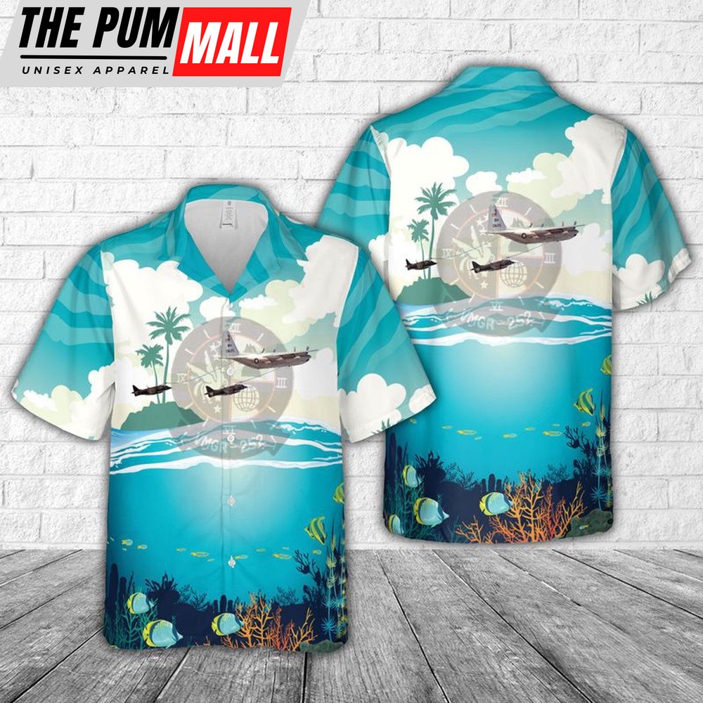 Military Hawaiian Shirt, USMC VMGR-252 KC-130R refueling two Harriers Hawaiian Shirt