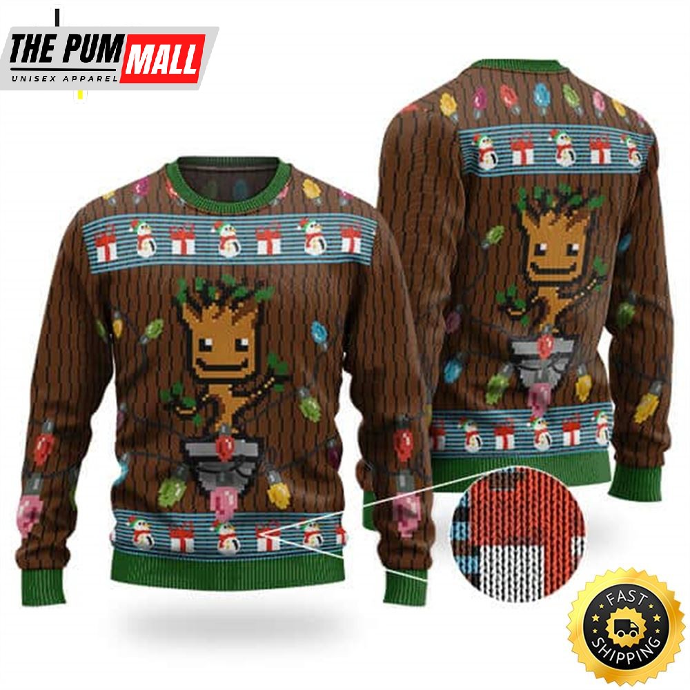Mini Groot Christmas Lights Ugly Sweater