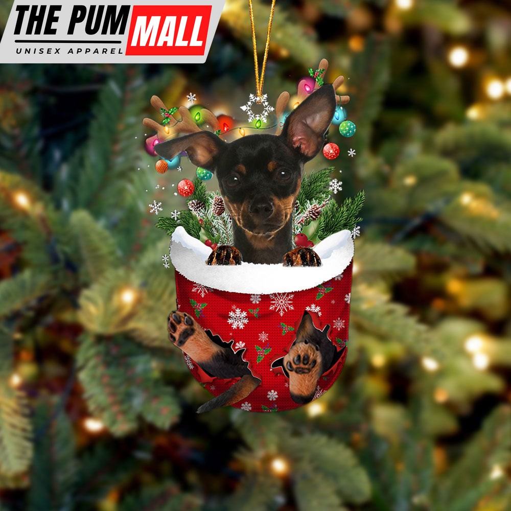 Miniature Pinscher 2 In Snow Pocket Christmas Ornament – Two Sided Christmas Plastic Hanging Limited Edition