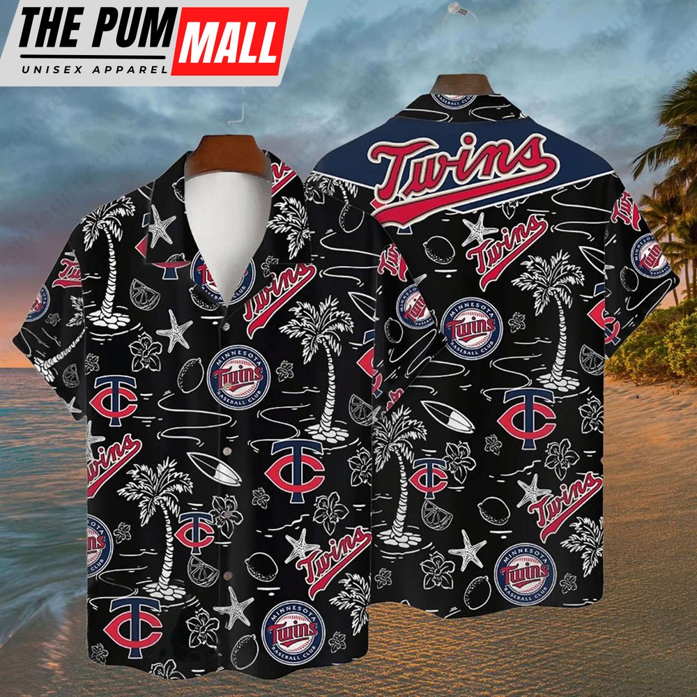 Minnesota Twins Tropical Palms MLB Black Hawaiian Shirt