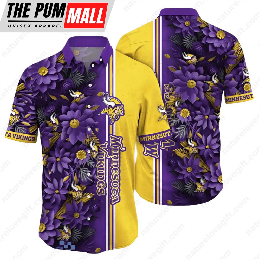 Minnesota Vikings 3D Lotus Flower Purple Hawaiian Shirt