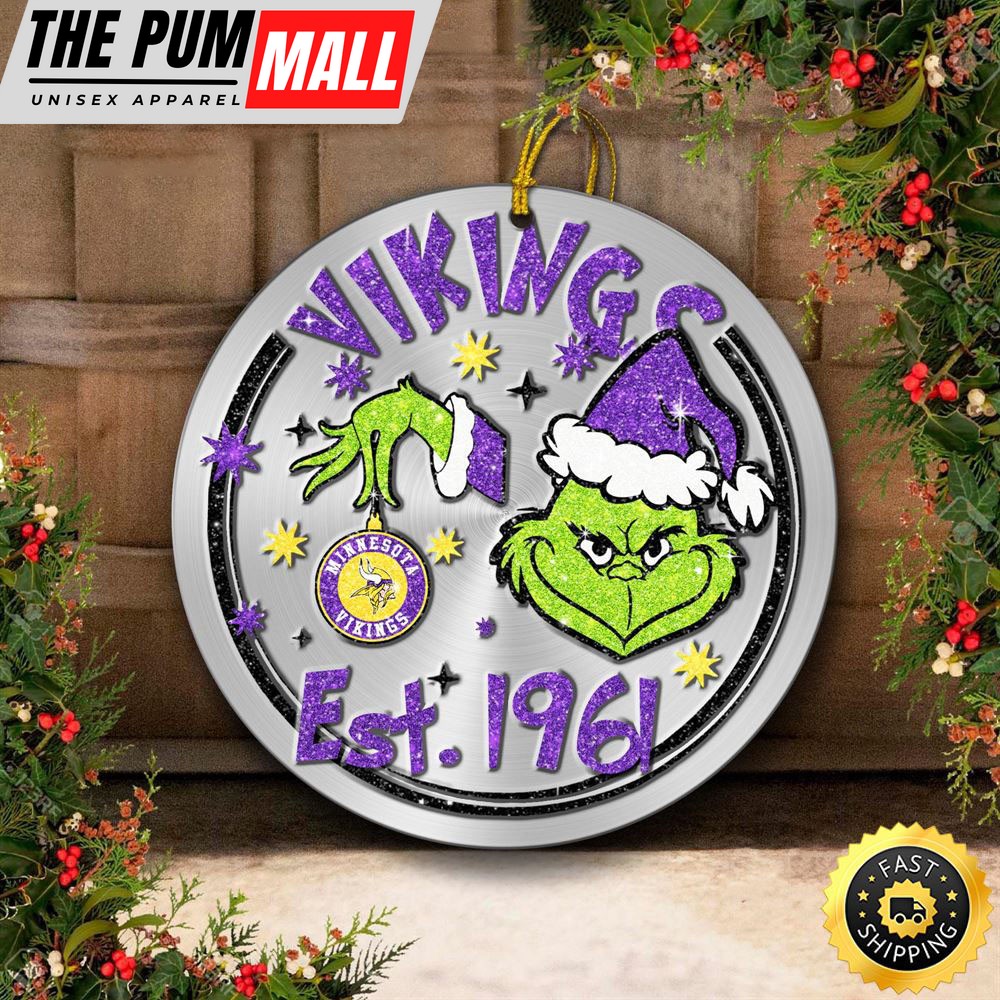 Minnesota Vikings Grinch Circle Ornaments Christmas Limited Edition
