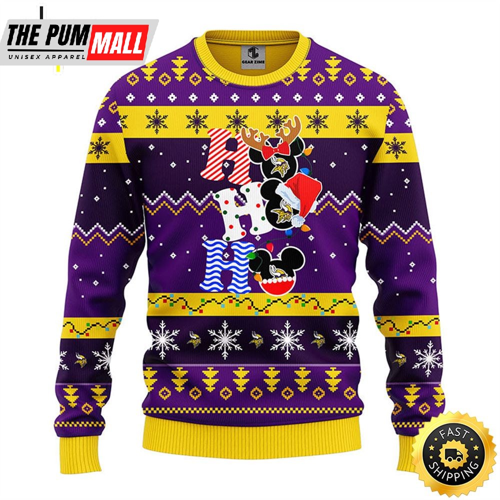 Minnesota Vikings HoHoHo Mickey Christmas Ugly Sweater