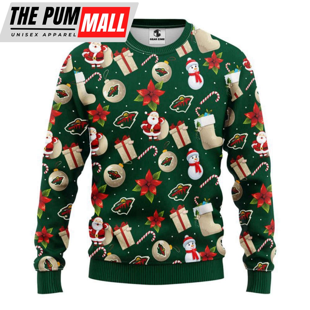 Minnesota Wild Santa Claus Snowman Christmas Ugly Sweater, Gift For Christmas