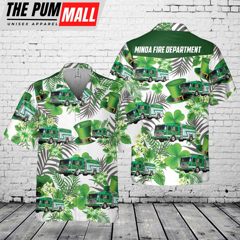 Minoa Fire Department, Minoa, New York Patrick’s Day Pocket Hawaiian Shirt, Shamrock Hawaiian Shirt