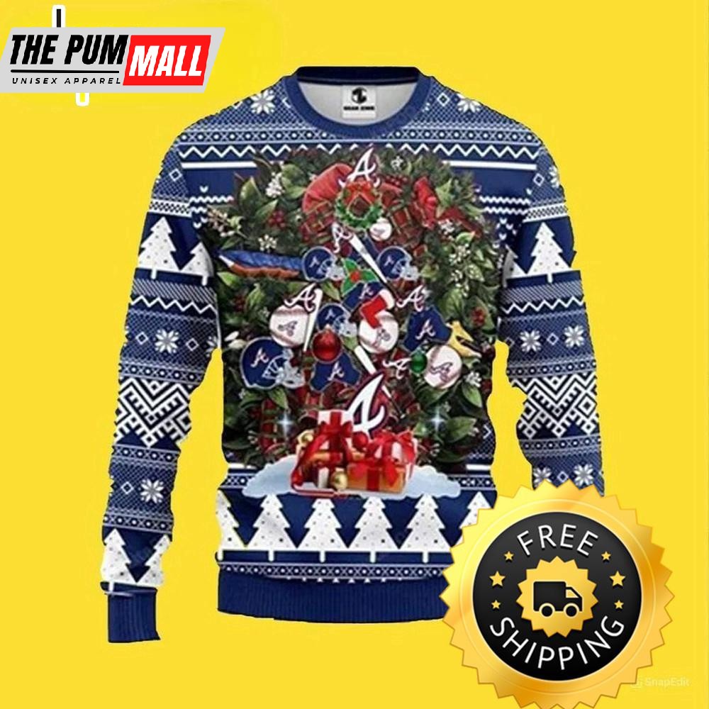 Mlb Atlanta Braves Christmas Tree Ugly Christmas Sweater, Atlanta Braves Ugly Sweater, MLB Christmas Sweater