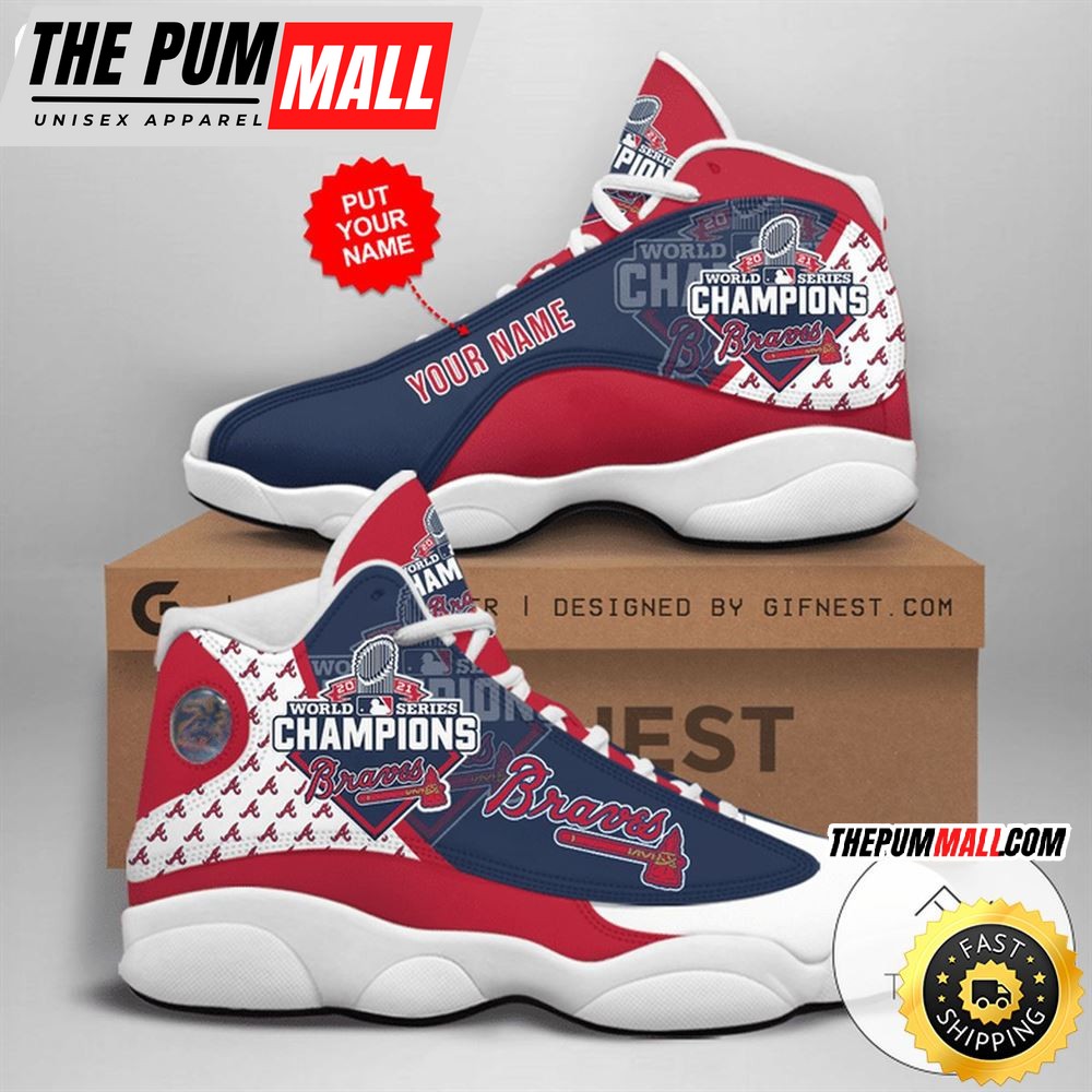 MLB Atlanta Braves Custom Name World Series Champions Air Jd 13 Shoes
